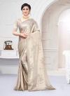 Cream Colour Latest Designer heavy Party And Wedding Wear Digital Foil Print Heavy Siroski Hot Fix Stone Work folder Piping Saree Collection 2869